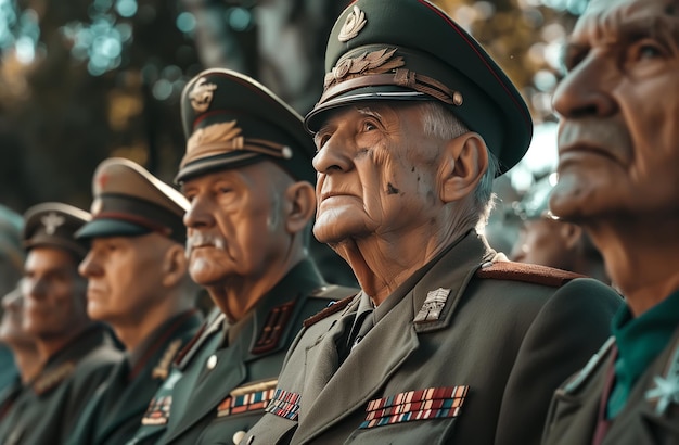 Un veterano de guerra estadounidense se encuentra solemnemente en un cementerio.