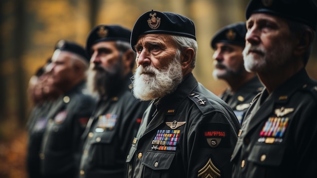 Veteranos em formação durante um papel de parede