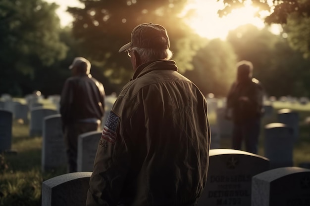 Veteranos ficam perto de túmulos de heróis americanos