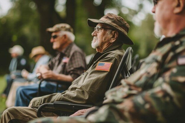 Veteranos sentados a conversar no Dia da Memória