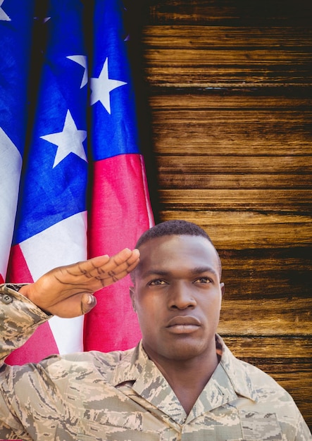 Foto veterans day soldat vor flagge