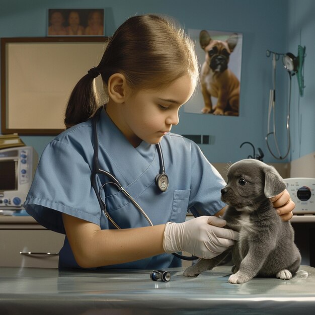 Foto veterinária arafed examinando um gatinho em um escritório veterinário generativo ai