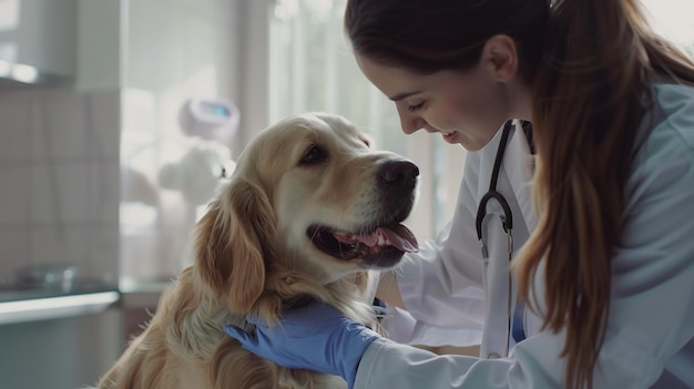 Una veterinaria examina a un perro