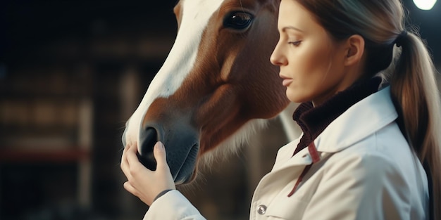 Veterinária examinando cavalos