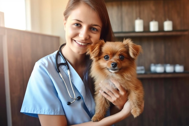 Veterinária se divertindo com um cão