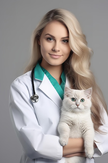 veterinaria sosteniendo un gatito