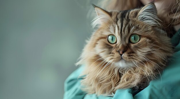 Veterinaria sostiene a un gato enfermo de cerca Diagnóstico de mascotas concepto de clínica de salud