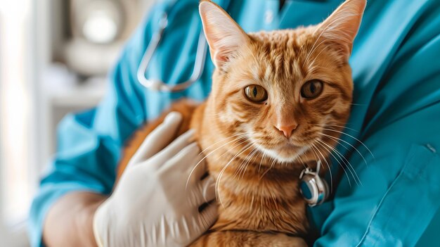 Veterinaria sostiene a un gato enfermo de cerca Diagnóstico de mascotas concepto de clínica de salud