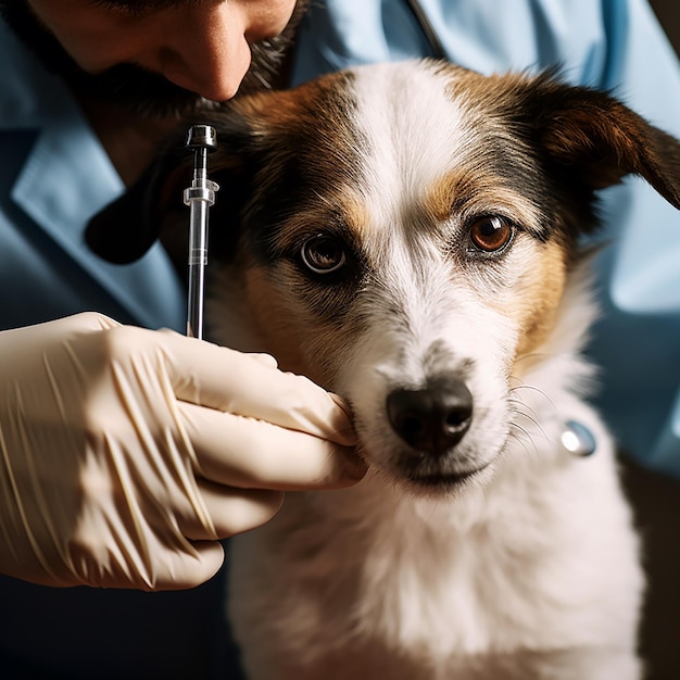 Foto veterinário a vacinar cães