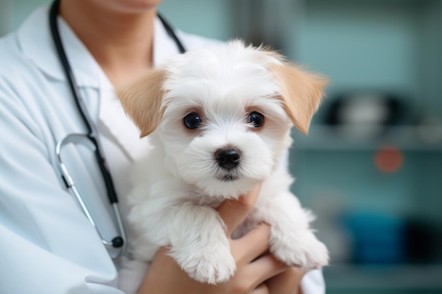 Veterinário atencioso com um cachorro fofo Generative By Ai