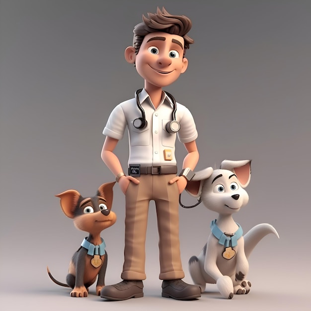 Veterinário com um grupo de cães 3d render ilustração