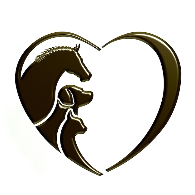 Veterinario Corazón amor animal Caballo y gato juntos Abstracción del cuidado de los animales Este icono sirve como idea de mascotas amistosas negocio veterinario bienestar animal rescate animal criador de animales