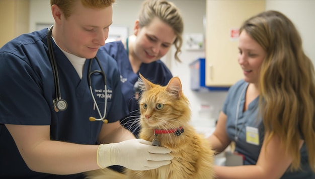 Veterinário examina gato no hospital