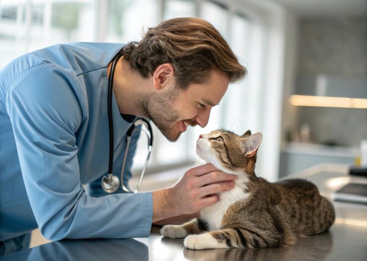 El veterinario examina a un gato