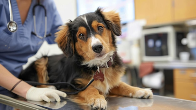 Un veterinario examina a un perro en una clínica