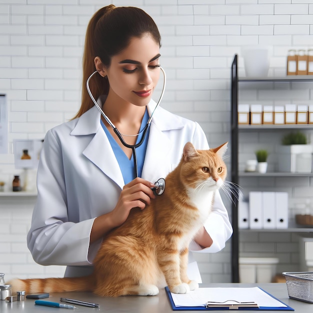 Veterinario examinando a un gato