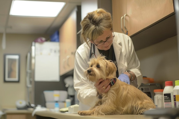 veterinario examinando a un perro