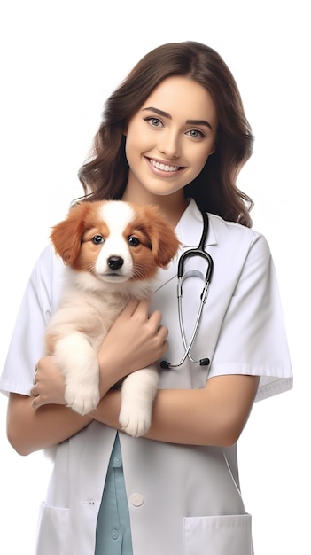 veterinário feminino segurando um cachorro