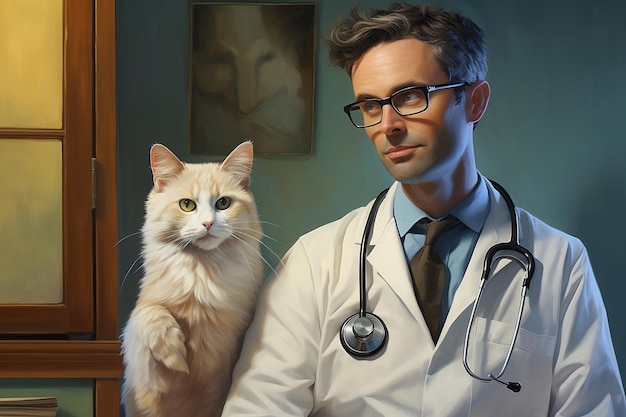 Veterinario con un gato en la clínica