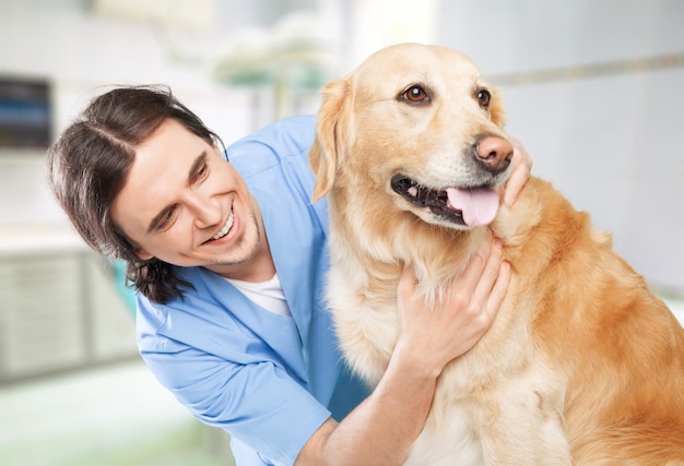 Veterinario masculino con perro