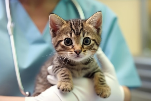 Veterinario de primer plano con un gatito lindo en las manos