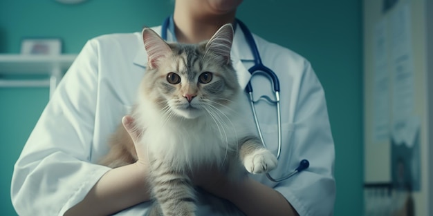 Veterinario que tiene a un paciente gato