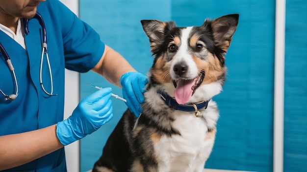 Foto veterinary surgeon is giving the vaccine to the dog