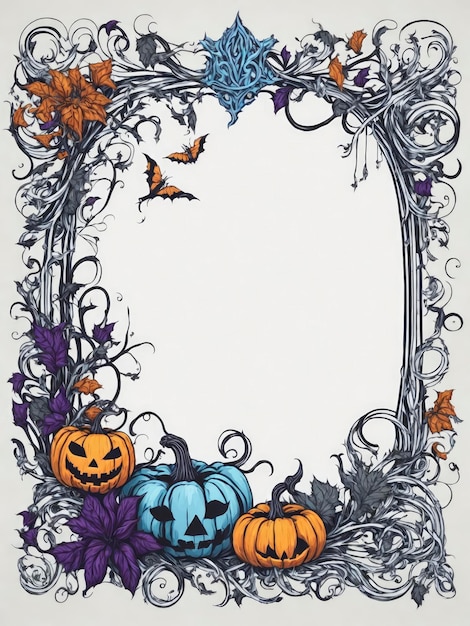 Foto vetor colorido de borda ornamental de halloween em fundo branco limpo