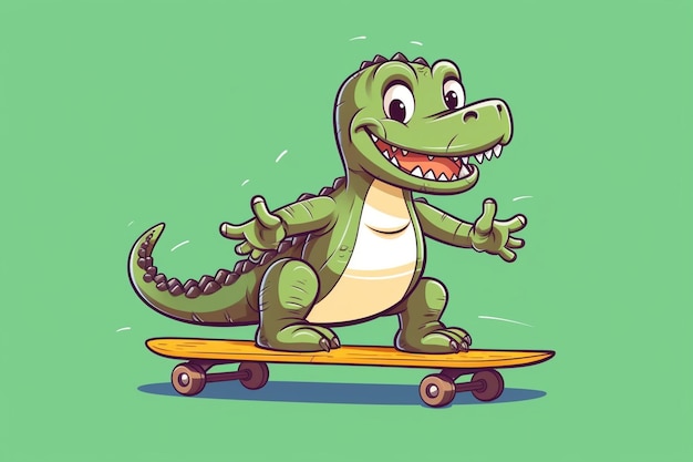Foto vetor crocodilo bonito jogando skate ilustração de ícone de desenho animado vetor