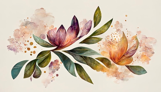 Vetor de fundo de arte em aquarela de flores Design de papel de parede com arte de linha de pincel floral Generative Ai