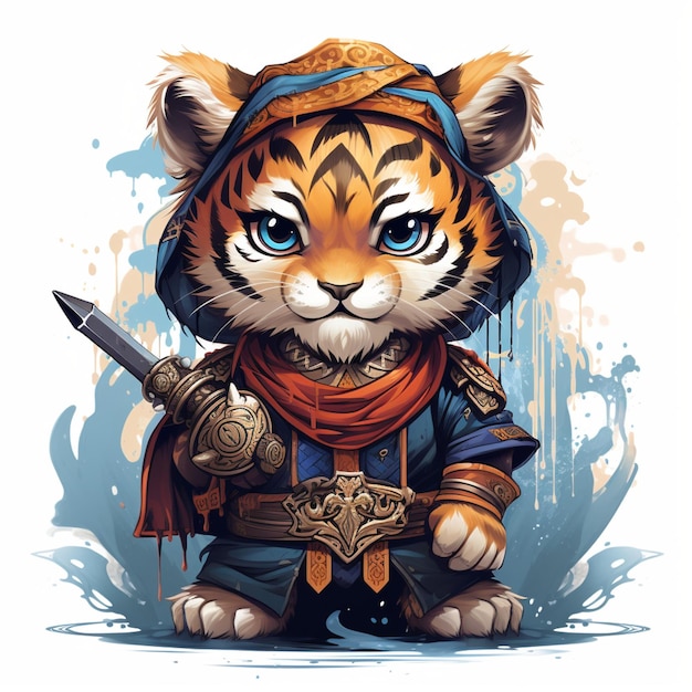 vetor de ilustração de guerreiro tigre fofo