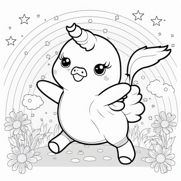 Foto vetor de ilustração de página para colorir de desenho animado de galinha fofa para livro de colorir para crianças