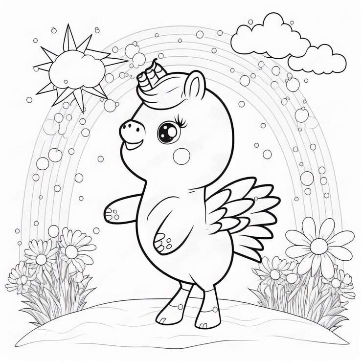 Foto vetor de ilustração de página para colorir de desenho animado de galinha fofa para livro de colorir para crianças