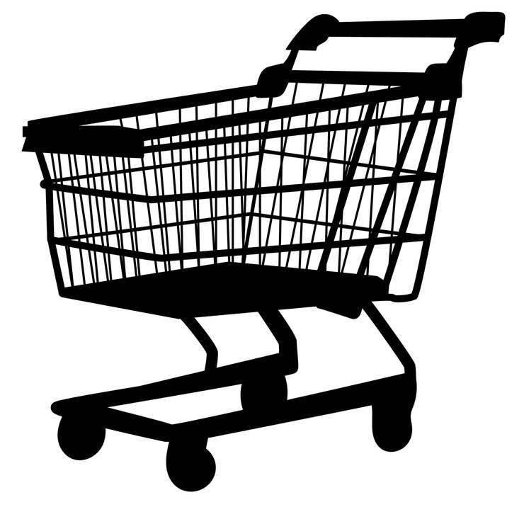 Foto vetor de silhueta de carrinho de compras em fundo branco