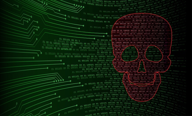 Foto vetor do crânio do fundo do ataque do hacker cibernético