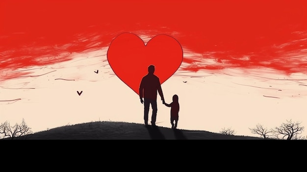 Vetor feliz dia dos pais com esboço desenhado à mão do coração do pai e da criança