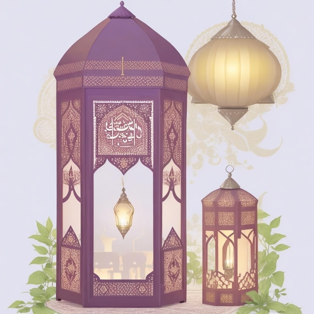 vetor tradicional ramadan kareem deseja cartão com lanternas islâmicas