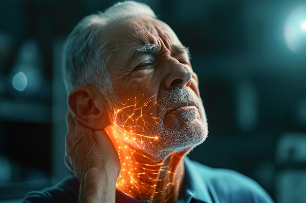 Foto vfx el cuello dolor animación de realidad aumentada masaje y estiramiento del cuello para aliviar el daño