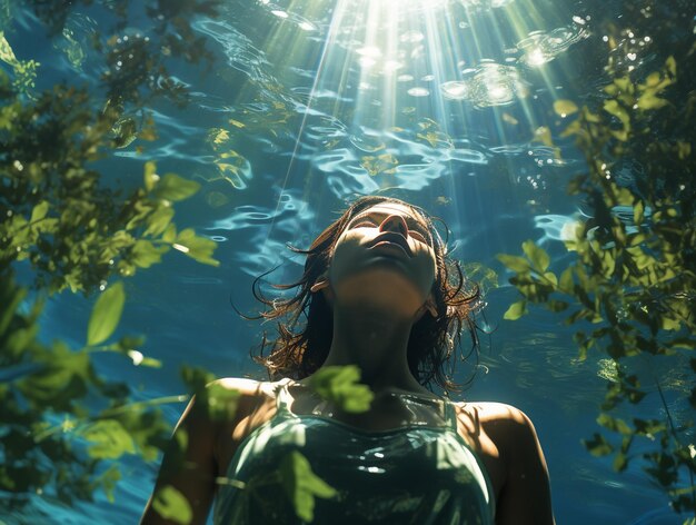 Foto vi a una mujer flotando en el agua