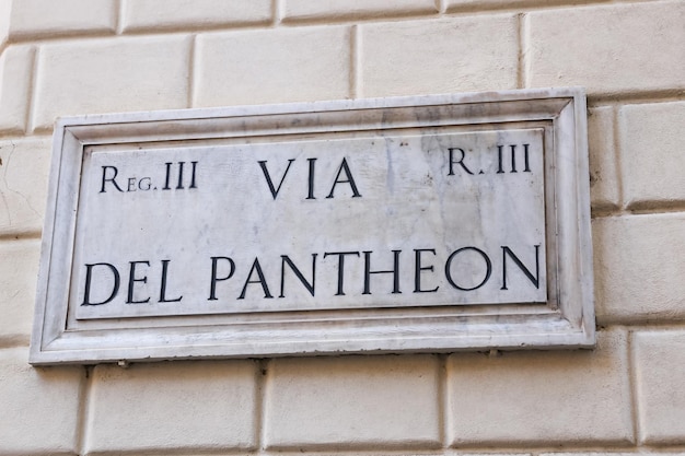 Via Del Pantheon Street Sign em Roma Itália