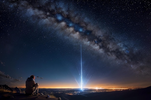 Foto vía láctea cielo nocturno romántico lleno de estrellas la chica mirando el cielo estrellado señorita te amo