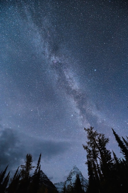 Via Láctea com estrelas no monte Assiniboine no céu noturno