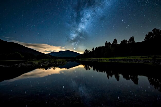 Vía Láctea reflejada en el lago