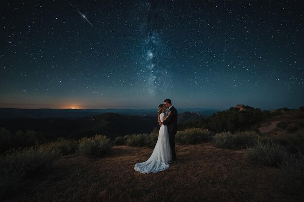 Via Láctea sobre belas montanhas à noite Paisagem de outono com montanhas céu roxo com estrelas