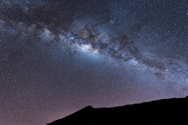 Vía láctea sobre la cumbre de la montaña de Rinjani en el cielo nocturno.