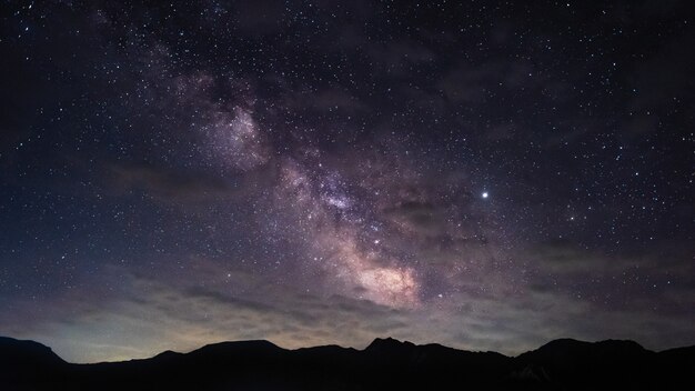 Foto vía láctea sobre los picos de las montañas