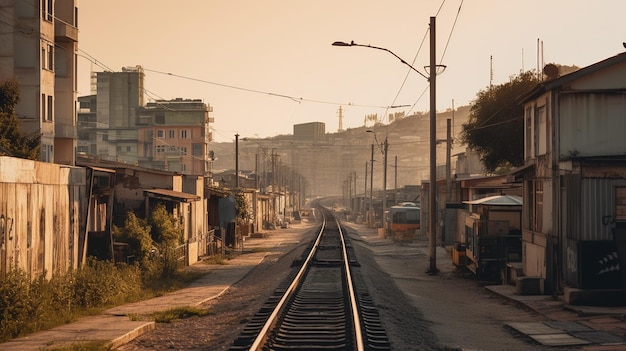 una vía de tren con un cartel que dice "tren" en ella.