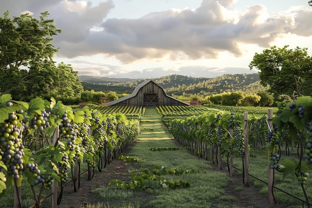 Viagem a uma paisagem serena de vinhas onde metic generative ai