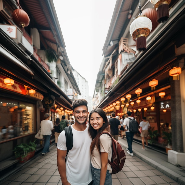 Viagem asiática Local Backpacker Couple Date