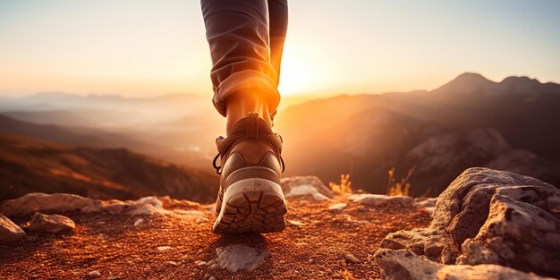 Viagem de aventura na natureza ao ar livre viagem atividade selvagem com paisagem de montanha e pessoa fazer trekking